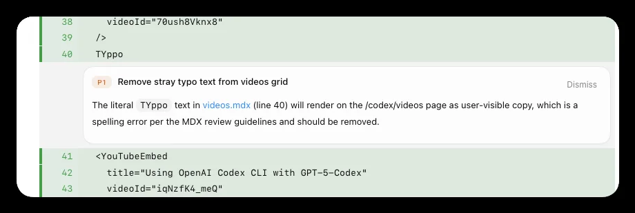 Codex App Review 行内评论真实截图